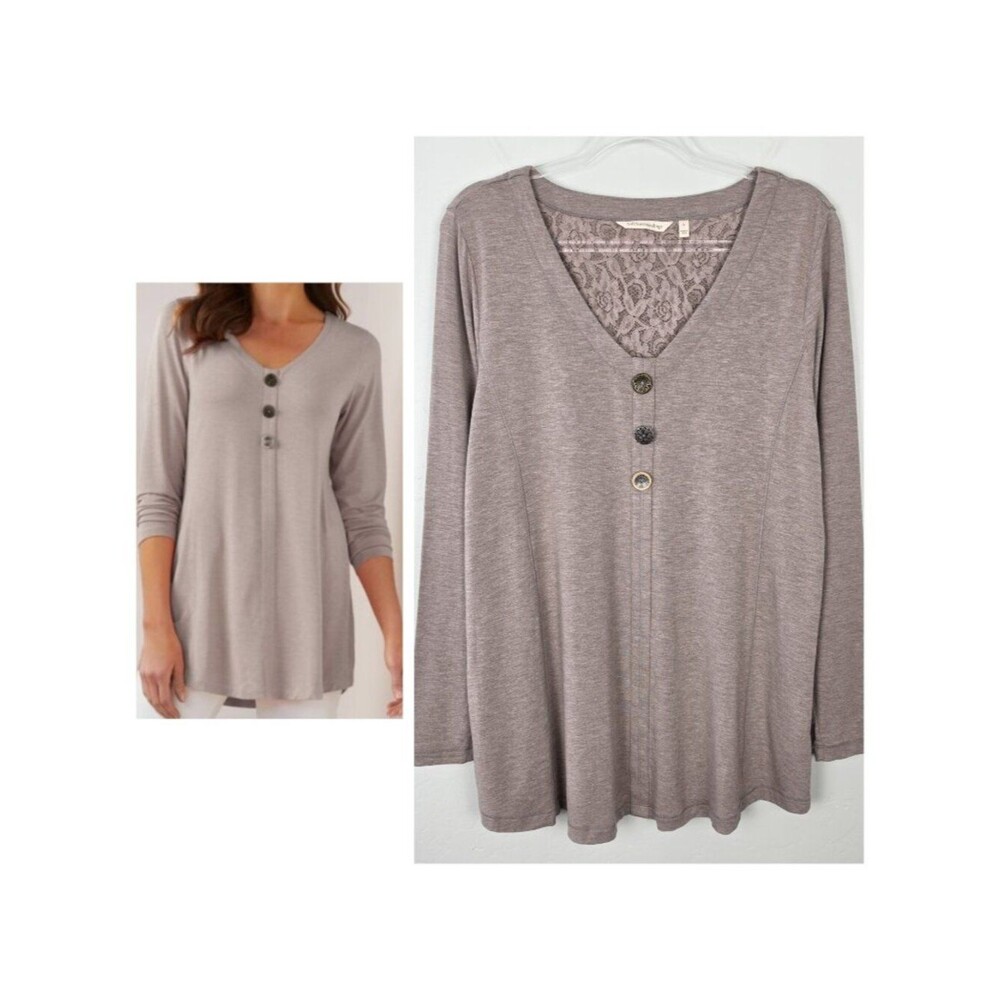 Soft Surroundings Maddalena Top Tunic Modal Stretch Jersey Long Sleeve Brown L